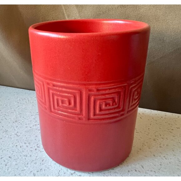 Frank Lloyd Wright Coll. Ceramic Mug  Cup Embossed Geometric Pattern Orange Gift - Picture 3 of 9